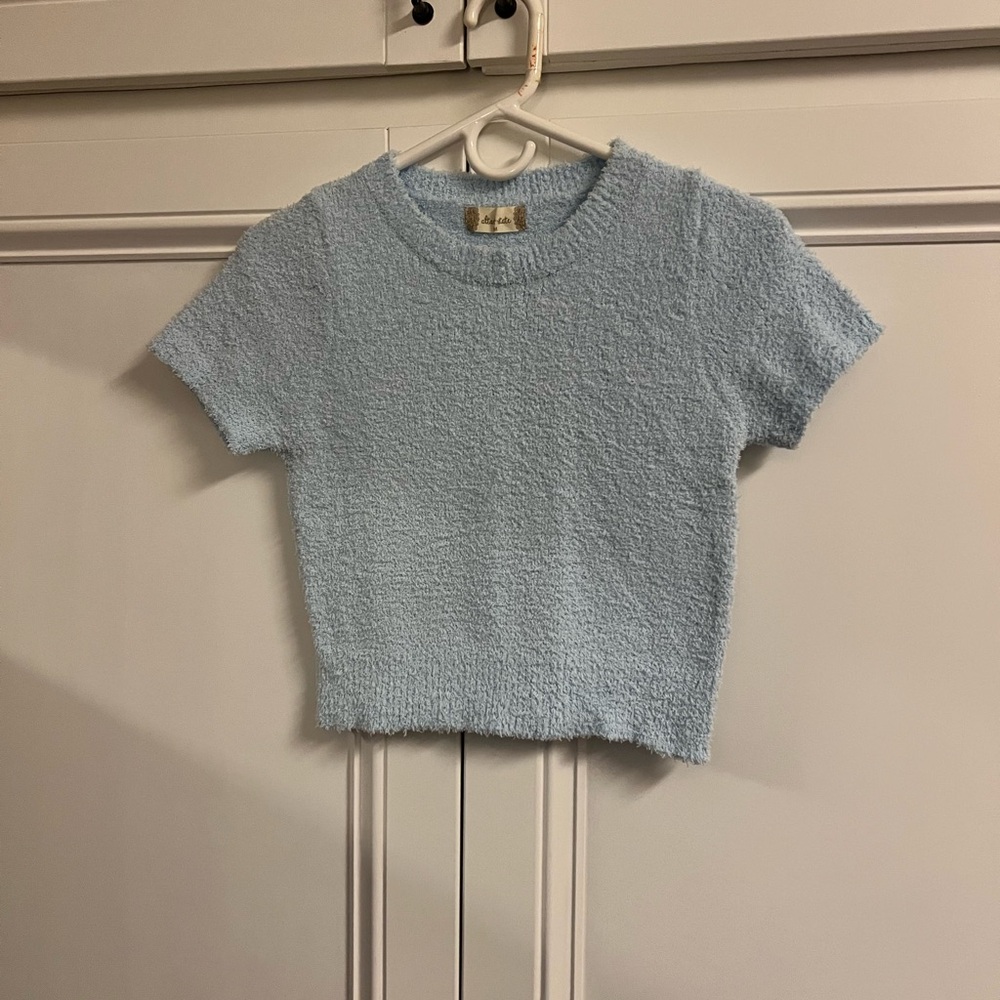 Altar'd State Blue Ribbed Crop T-Shirt